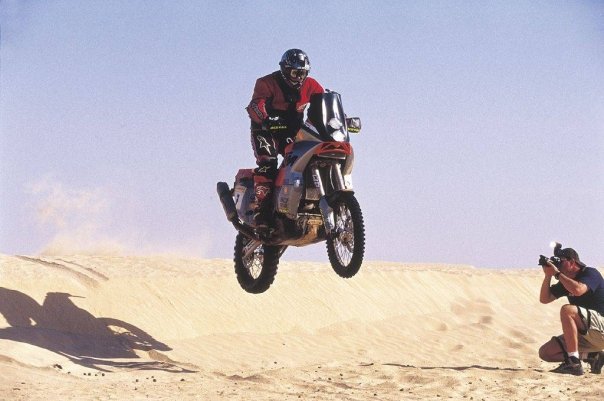 Jumping through the sahara on a prototype KTM (first ever KTM V-twin!)